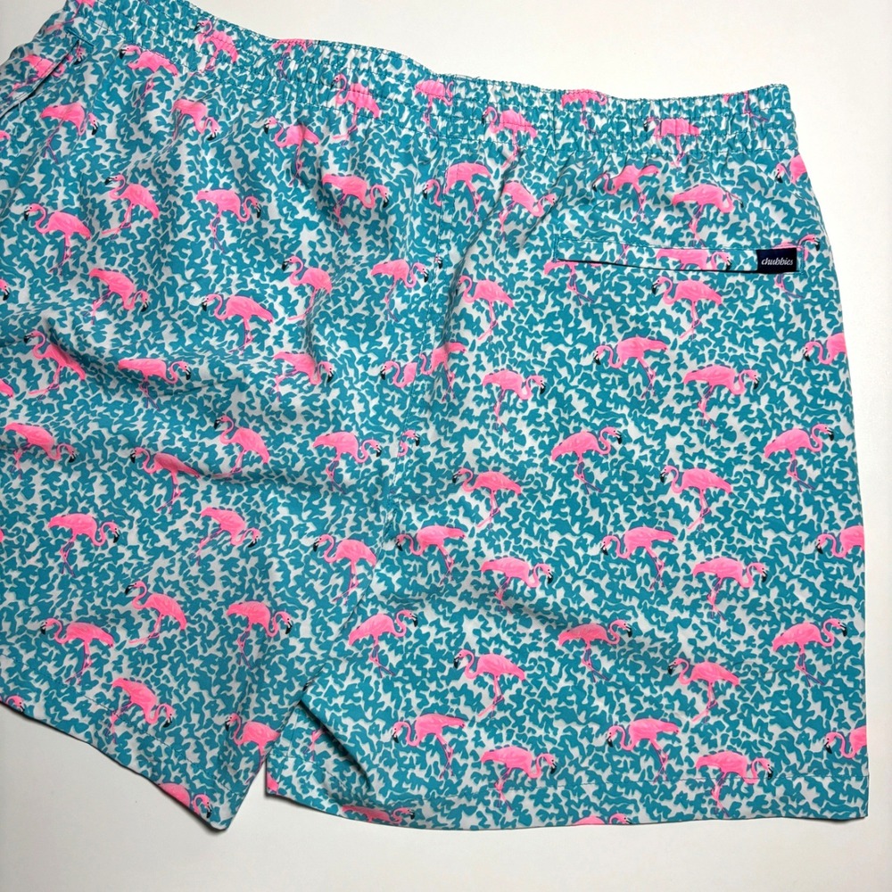 Chubbies Teal Flamingo Swim Trunks Mens XXL Lined Preppy Blue Swim Bathing Suit - Picture 3 of 7